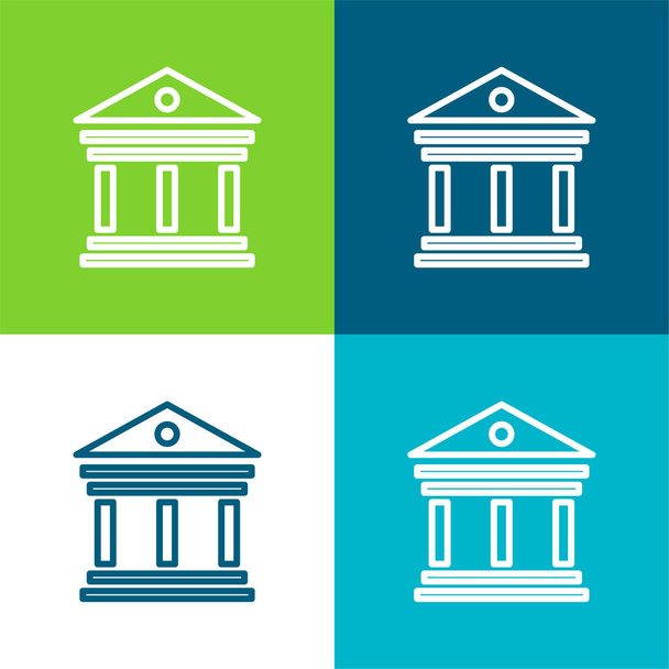 Antik Elegáns épület oszlopokkal Lapos négy szín minimális ikon készlet - Vektor, kép