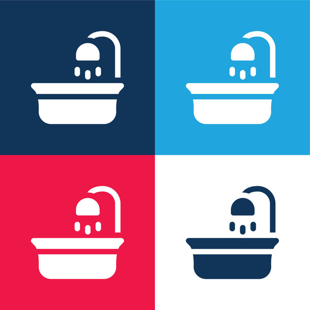 Bebé bañera azul y rojo de cuatro colores mínimo icono conjunto - Vector, imagen