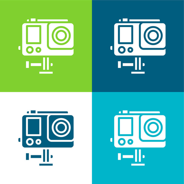 Action Camera Conjunto de ícones mínimos de quatro cores plano - Vetor, Imagem