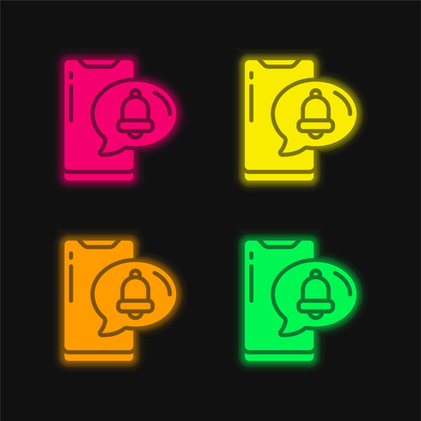 Alarm four color glowing neon vector icon - Vector, Image