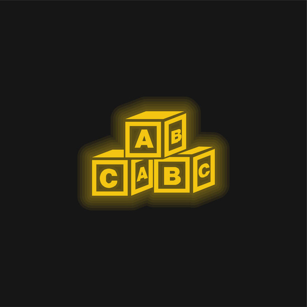 ABC κύβους κίτρινο λαμπερό νέον εικονίδιο - Διάνυσμα, εικόνα