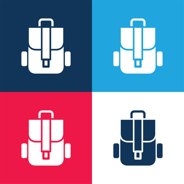 Sac à dos bleu et rouge quatre couleurs minimum jeu d'icônes - Vecteur, image