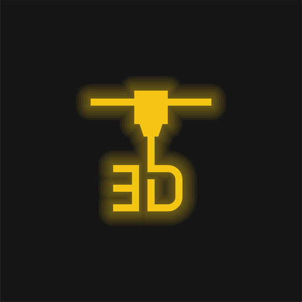 3Dプリンタの黄色輝くネオンアイコン - ベクター画像