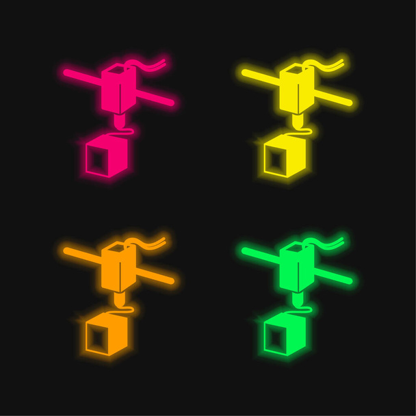 3D nyomtató eszköz Működő négy szín izzó neon vektor ikon - Vektor, kép