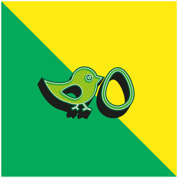 птица и яйцо зеленый и желтый современный 3D логотип векторной иконки - Вектор,изображение
