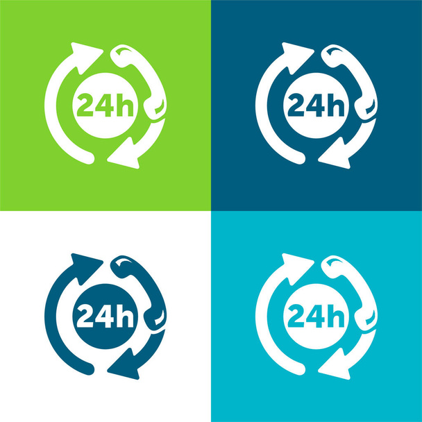 24 óra Telefonos Segélyszolgálat Lakás négy szín minimális ikon készlet - Vektor, kép