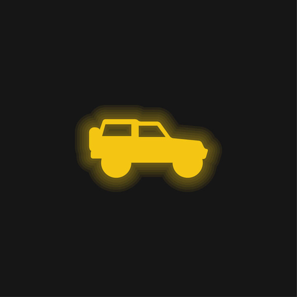 4x4 Aventura Deportes Transporte Vista lateral amarillo brillante icono de neón - Vector, Imagen