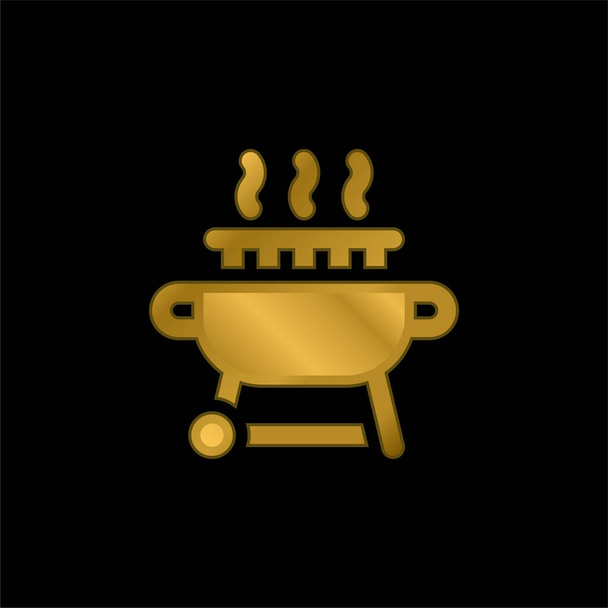 Churrasco banhado a ouro ícone metálico ou vetor logotipo - Vetor, Imagem