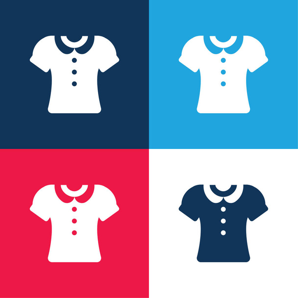 Blusa con botones azul y rojo conjunto de iconos mínimo de cuatro colores - Vector, Imagen