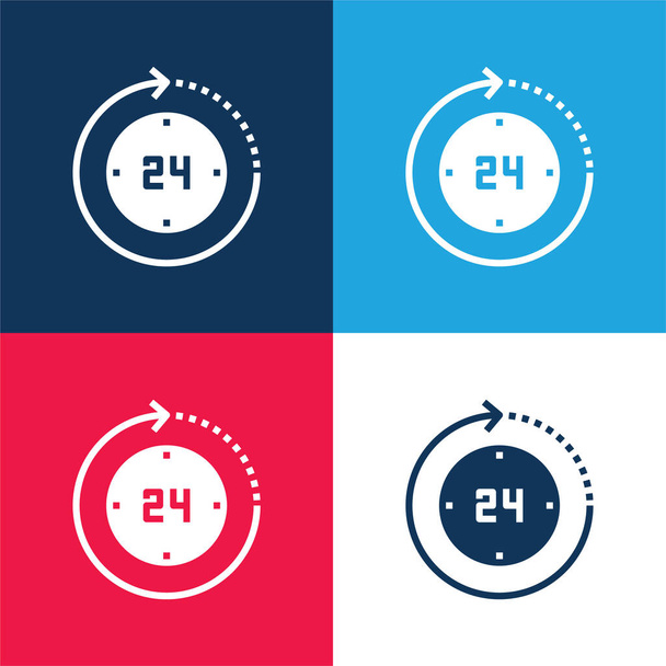 24 Heures bleu et rouge quatre couleurs minimum jeu d'icônes - Vecteur, image