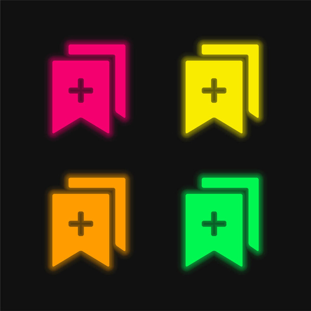 Adicionar marcadores quatro cor brilhante ícone vetor de néon - Vetor, Imagem