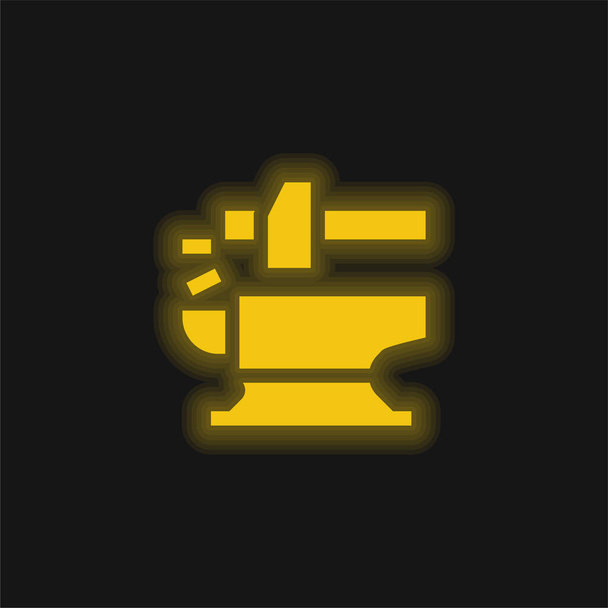 Anvil yellow glowing neon icon - Vector, Image