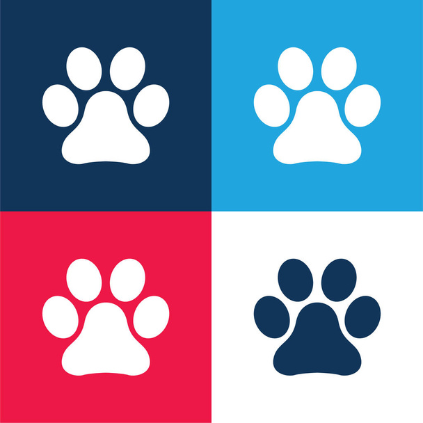 Animal Paw Print azul y rojo conjunto de iconos mínimo de cuatro colores - Vector, imagen