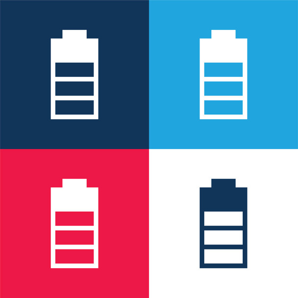 Symbole d'interface de niveau de batterie bleu et rouge ensemble d'icônes minimales de quatre couleurs - Vecteur, image