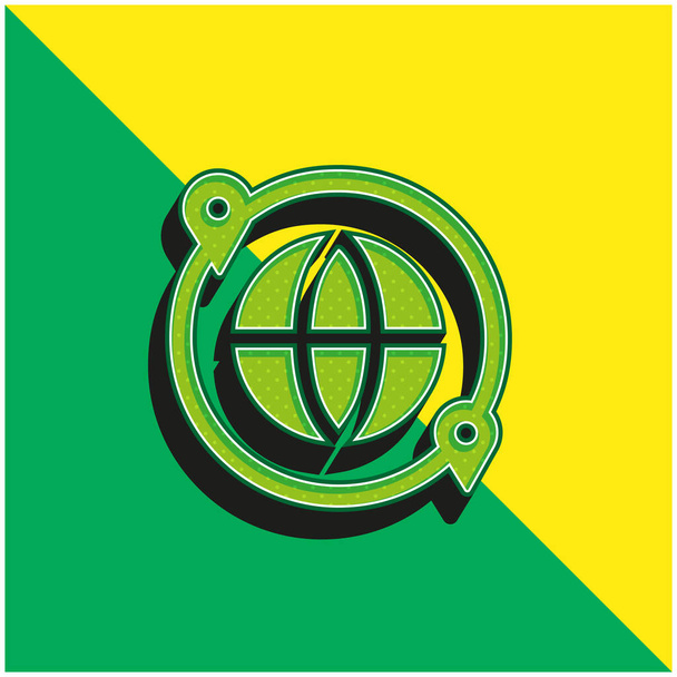Γύρω από τον κόσμο πράσινο και κίτρινο σύγχρονο 3d διάνυσμα εικονίδιο λογότυπο - Διάνυσμα, εικόνα