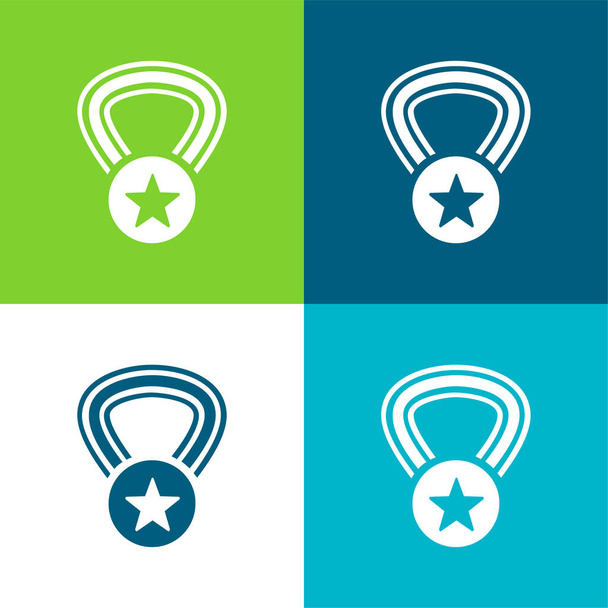 Award Medal With A Star On A Necklace Flat four color minimal icon set - Vector, Image