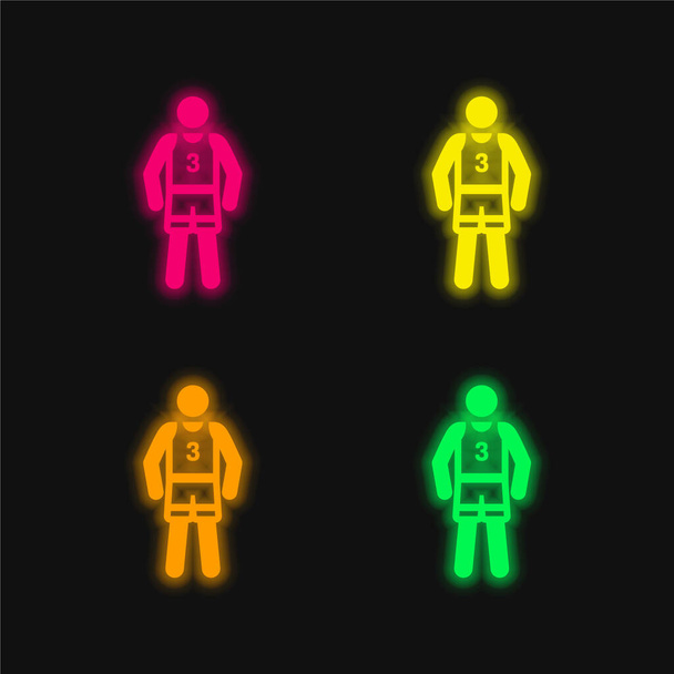 Basketballspieler vier Farben leuchtenden Neon-Vektor-Symbol - Vektor, Bild