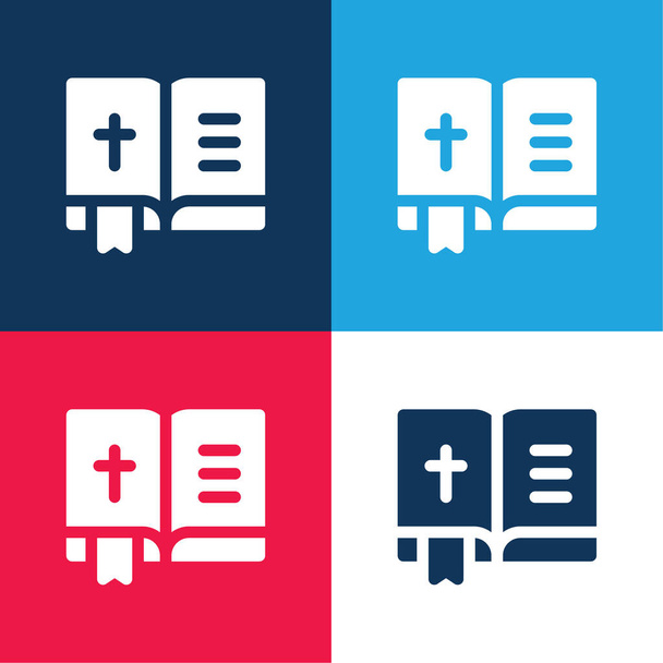 Ensemble d'icônes minimes bible bleu et rouge - Vecteur, image