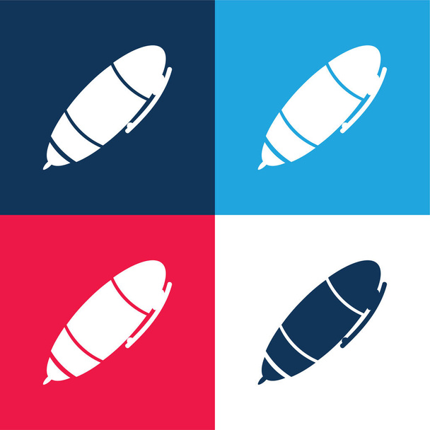 Big School Pen blue and red four color minimal icon set - Vector, Image