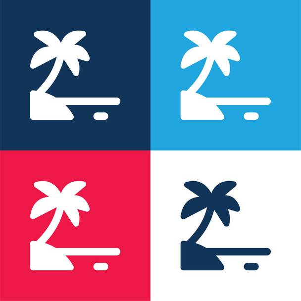 Plaża niebieski i czerwony zestaw czterech kolorów minimalny zestaw ikon - Wektor, obraz