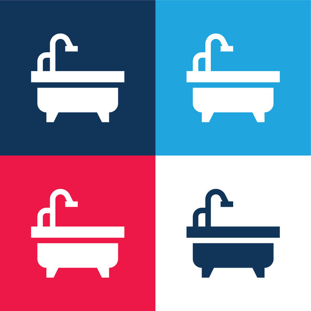 Baño azul y rojo de cuatro colores mínimo icono conjunto - Vector, imagen