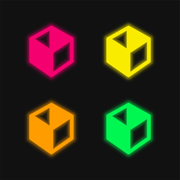 Caixa de quatro cores brilhante ícone vetor de néon - Vetor, Imagem
