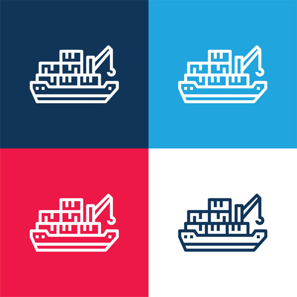 Barge blau und rot vier Farben minimalen Symbolsatz - Vektor, Bild
