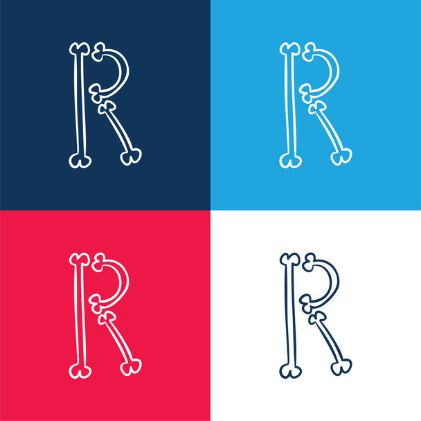 Tipografía ósea Esquema de la letra R azul y rojo conjunto de iconos mínimos de cuatro colores - Vector, Imagen