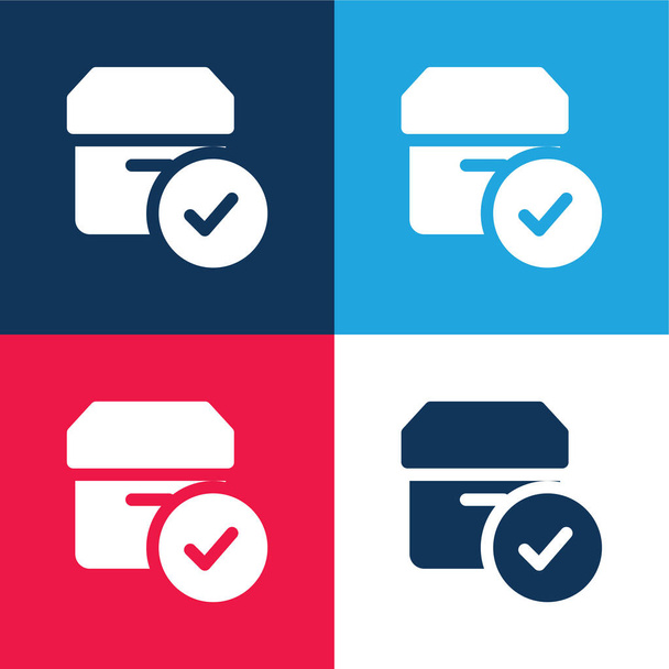 Set di icone minimali a quattro colori blu e rosso approvati - Vettoriali, immagini