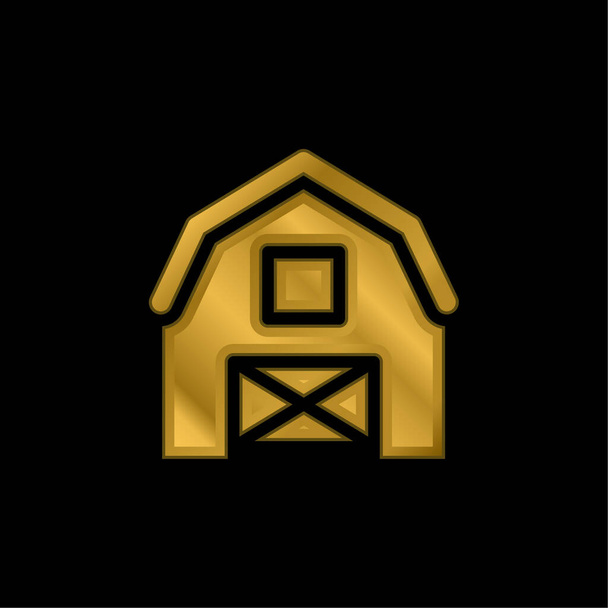 Granero chapado en oro icono metálico o logo vector - Vector, imagen