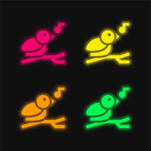 Madár négy színű izzó neon vektor ikon - Vektor, kép