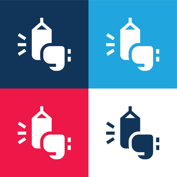 Boxeo azul y rojo conjunto de iconos mínimo de cuatro colores - Vector, imagen
