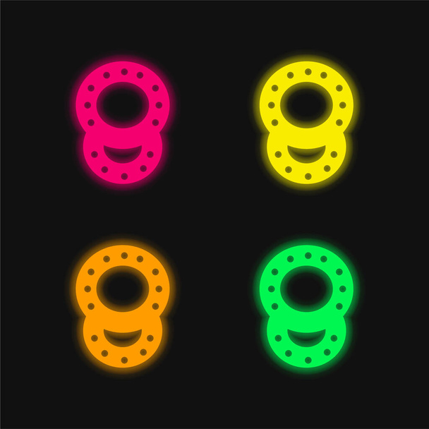 Baby Rattles Pair four color glowing neon vector icon - Vector, Image