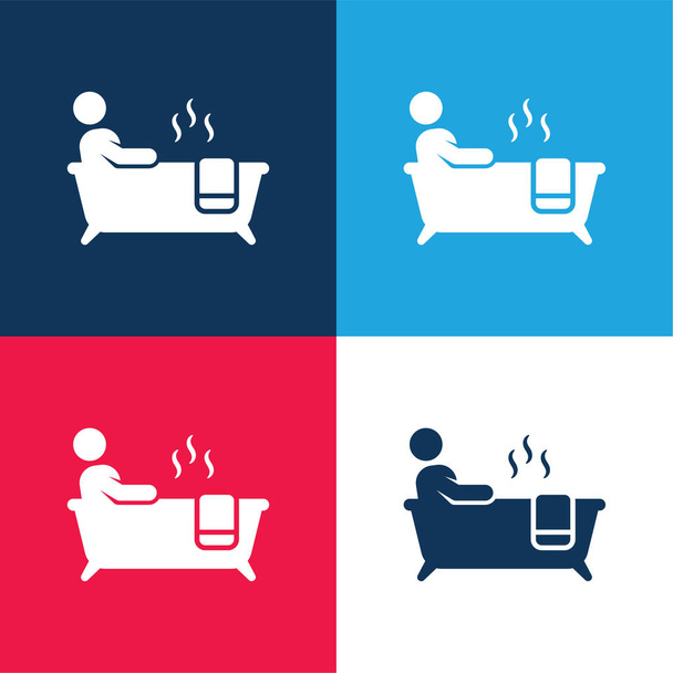 Bath niebieski i czerwony zestaw czterech kolorów minimalny zestaw ikon - Wektor, obraz