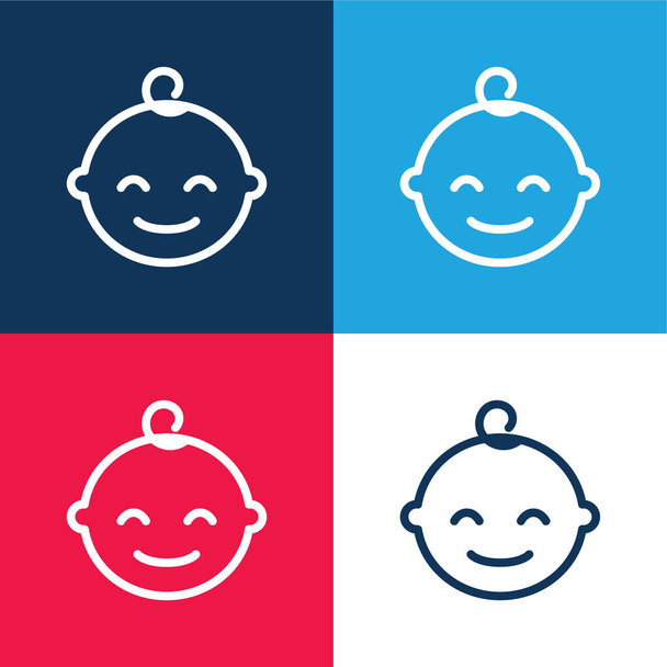 Conjunto de iconos mínimo de cuatro colores azul y rojo bebé - Vector, imagen