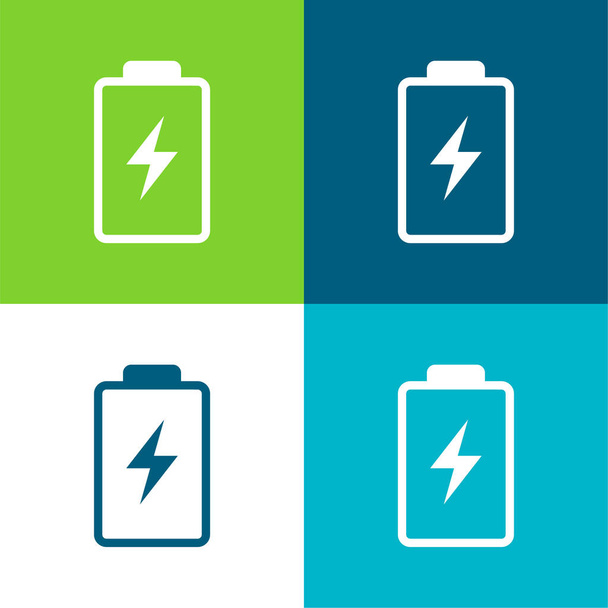 Battery With A Bolt Symbol Flat four color minimal icon set - Vector, Image