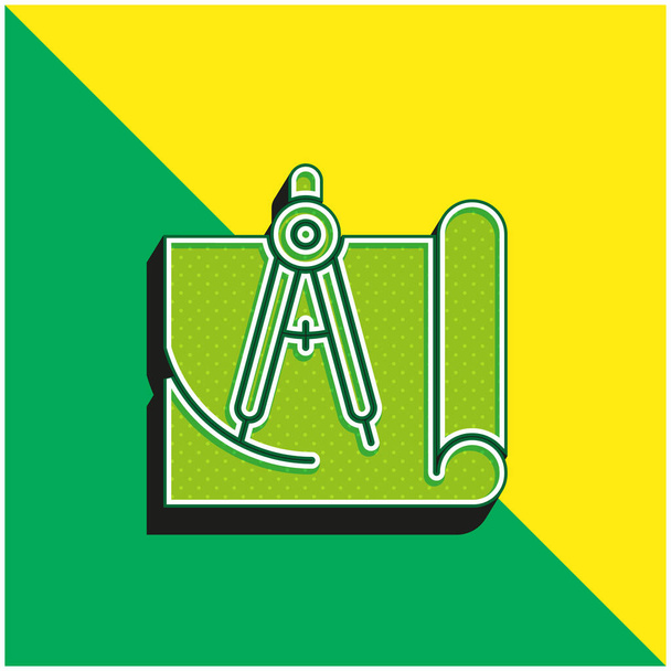 Blueprint verde y amarillo moderno logotipo icono del vector 3d - Vector, Imagen