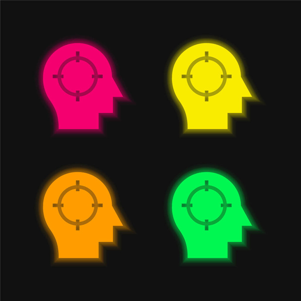 Cerveau quatre couleurs brillant icône vectorielle néon - Vecteur, image