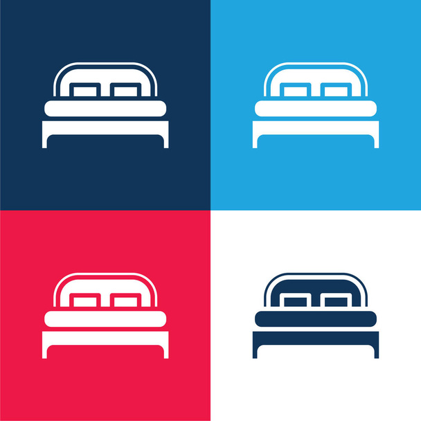 Cama azul y rojo de cuatro colores mínimo icono conjunto - Vector, imagen