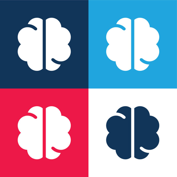 Brein blauw en rood vier kleuren minimale pictogram set - Vector, afbeelding