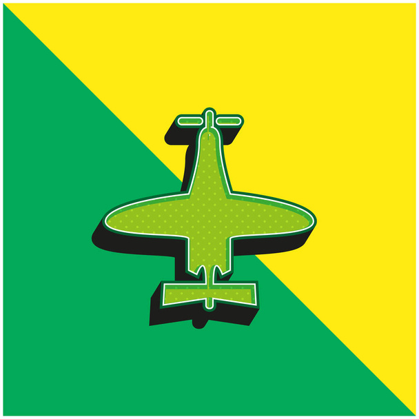 Kis méretű repülőgép Felülnézet Zöld és sárga modern 3D vektor ikon logó - Vektor, kép