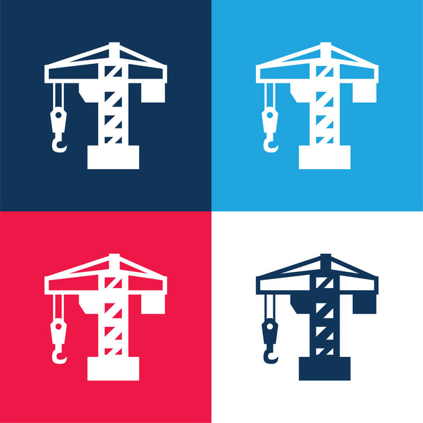 Architektura Żuraw Narzędzie niebieski i czerwony czterech kolorów minimalny zestaw ikon - Wektor, obraz