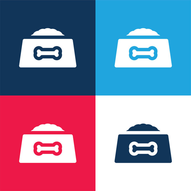 Cuenco azul y rojo de cuatro colores mínimo icono conjunto - Vector, imagen