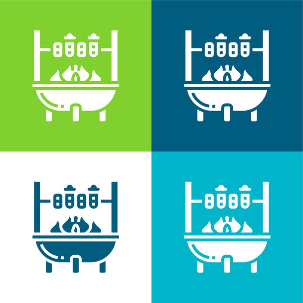 Set icona minimale piatto quattro colori barbecue - Vettoriali, immagini