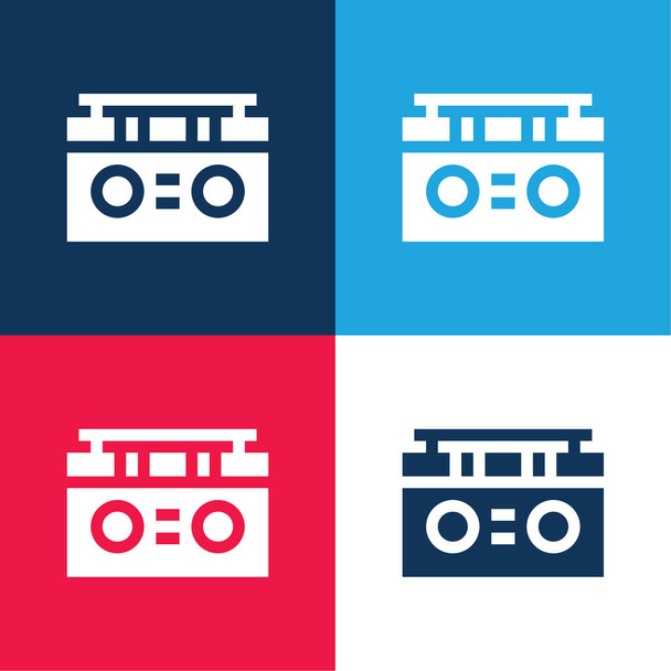 Boombox blauw en rood vier kleuren minimale pictogram set - Vector, afbeelding