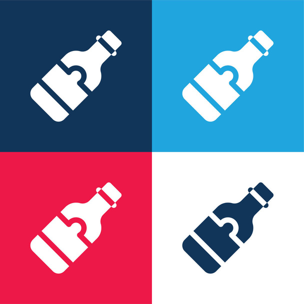 Bierflasche blau und rot vier Farben minimales Symbol-Set - Vektor, Bild