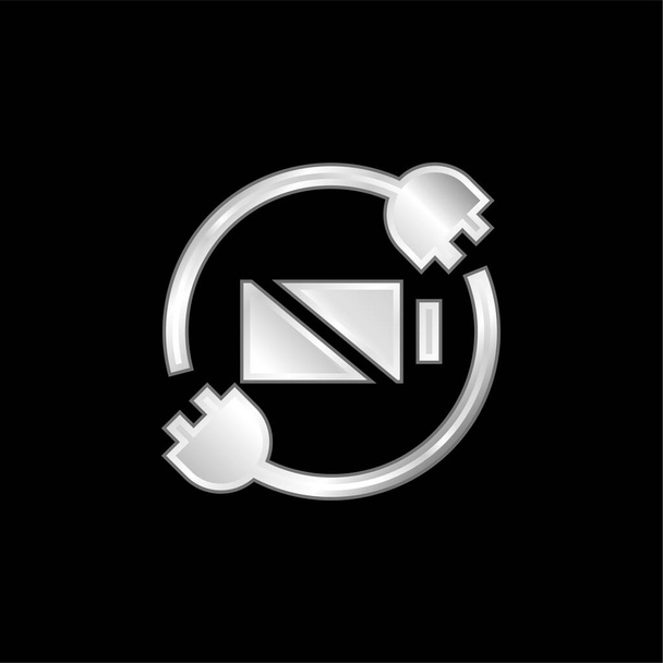 Battery Status silver plated metallic icon - Vector, Image
