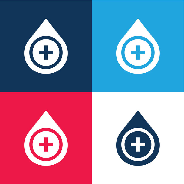 Blood Type blue and red four color minimal icon set - Vector, Image