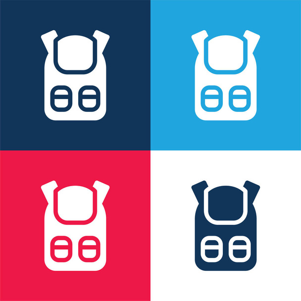 Book Bag With Pockets blue and red four color minimal icon set - Vector, Image