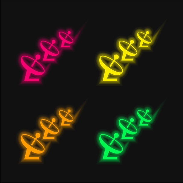 Antenas quatro cores brilhante ícone vetor de néon - Vetor, Imagem